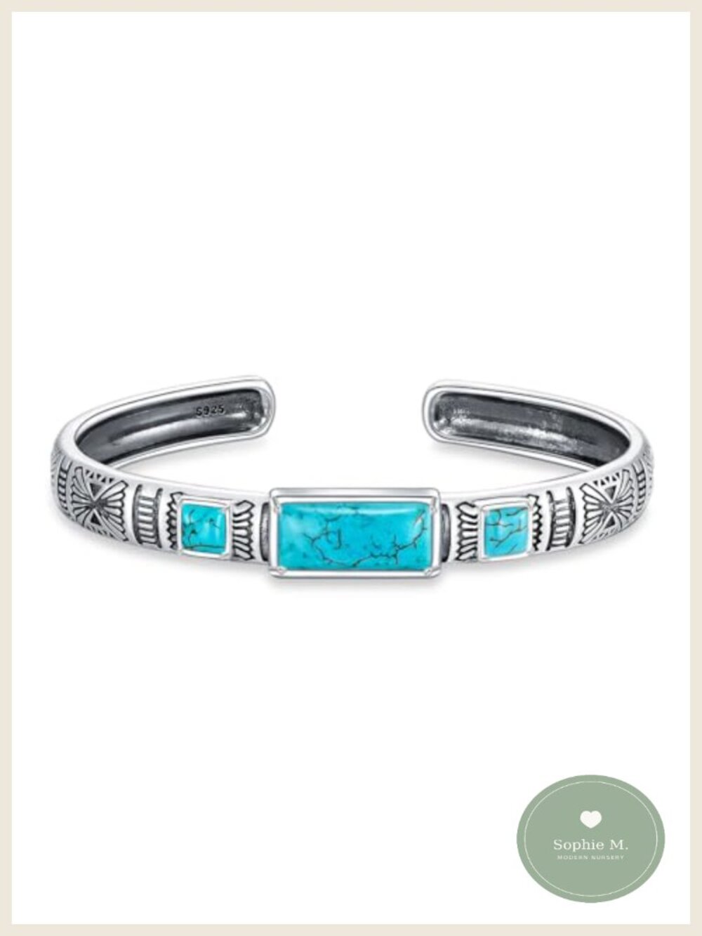 Sterling Silver Turquoise Bangle Adjustable Cuff Bracelet Boho Statement